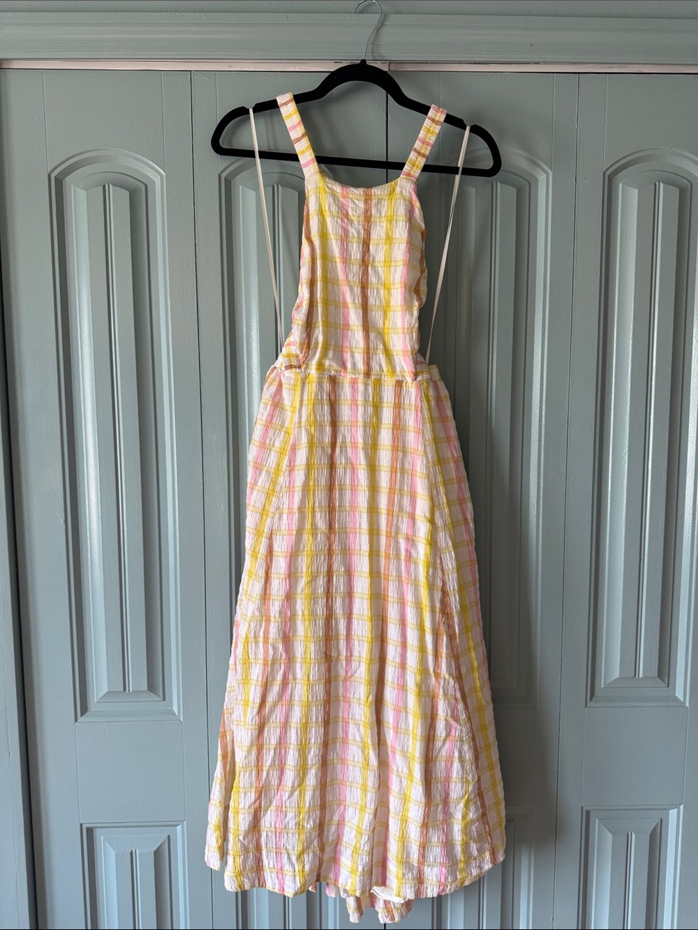 Yellow & Pink Plaid Maxi Dress with Halter Tie Back - Picture 5 of 7